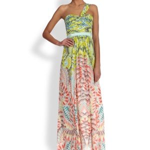 One shoulder tropical print maxi dress
